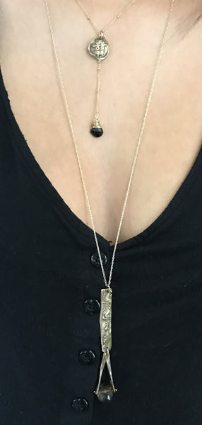 Handmade Gold Fill Double Happiness Lariat Delicate Necklace with Labradorite drop Drop