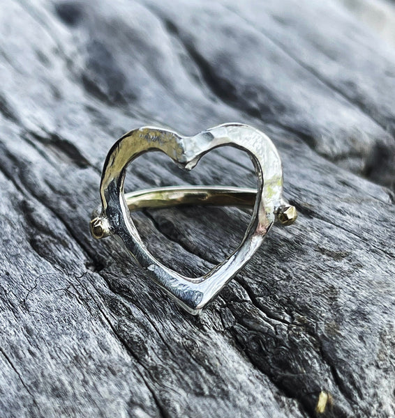 Sterling Silver Heart Ring with 14K Gold Fill Band