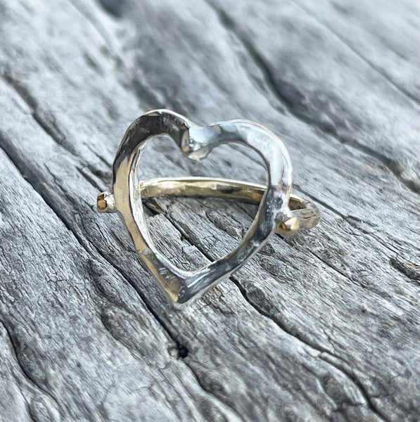 Sterling Silver Heart Ring with 14K Gold Fill Band