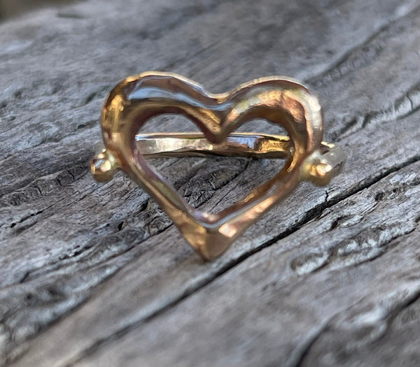 Bronze Heart Ring with 14K Gold Fill Band