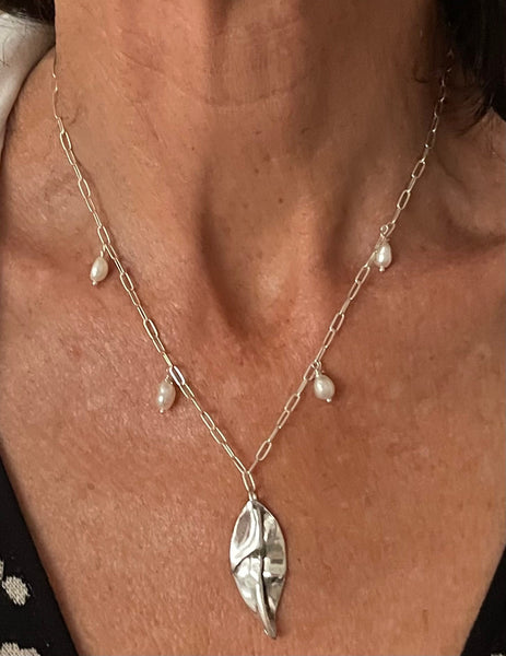 Bronze Organic Folded Leaf Necklace on 14k GF Paper Clip Chain