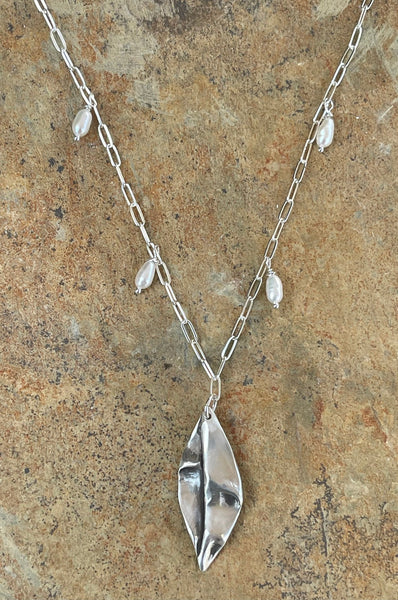 Bronze Organic Folded Leaf Necklace on 14k GF Paper Clip Chain