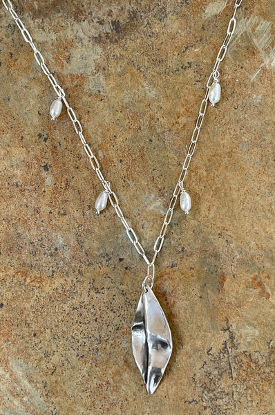 Bronze Organic Folded Leaf Necklace on 14k GF Paper Clip Chain