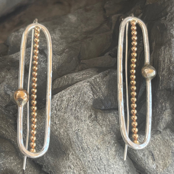 Gold Filled Paper Clip Earrings with Sterling Silver Beads