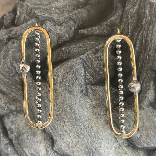 Gold Filled Paper Clip Earrings with Sterling Silver Beads