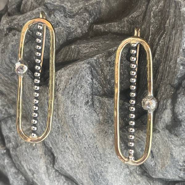 Gold Filled Paper Clip Earrings with Sterling Silver Beads