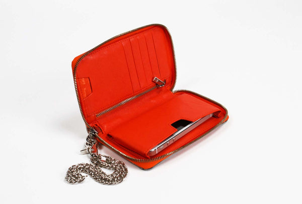 Leather Hand Wallet Kiss Graffiti Print Zip Around with Wristlet Chain