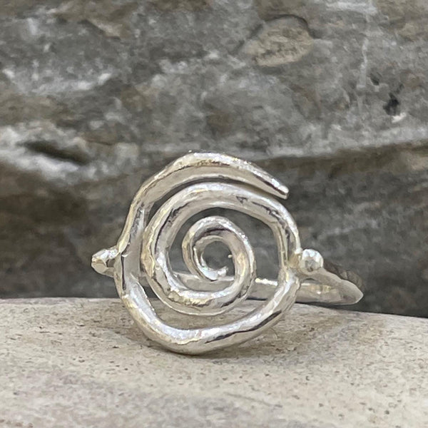 Cast Organic Bronze and 14K Gold Filled Spiral Ring