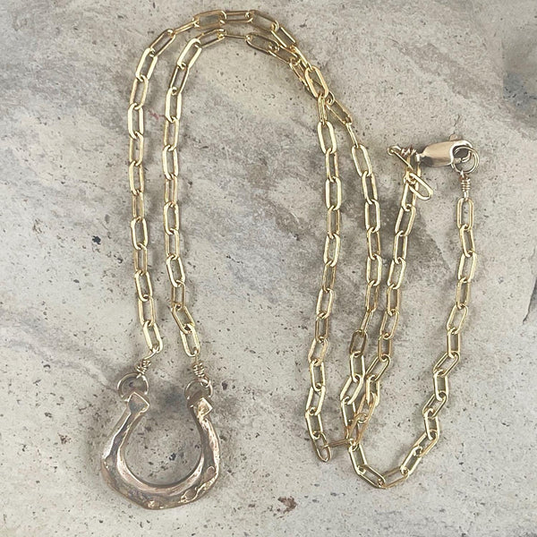 Handmade Organic Sterling Silver Horseshoe Necklace on Sterling Silver Paper Clip Chain