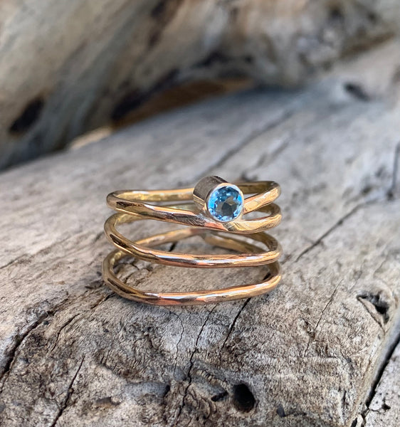 Handmade 14K Gold Fill Wrap Ring with Tube Set Aquamarine