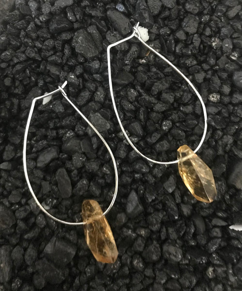 Sterling Silver Delicate Citrine Hoop Earrings