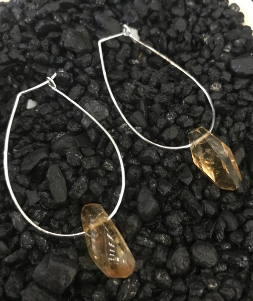 Sterling Silver Delicate Citrine Hoop Earrings