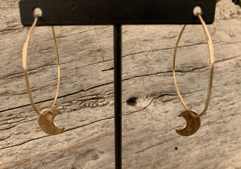 Handmade 14K GF Hoop Earrings with Bronze Crescent Moons