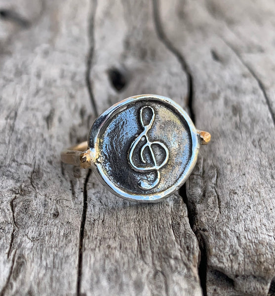 Silver Treble Clef Charm Ring with 14K Gold Fill Band