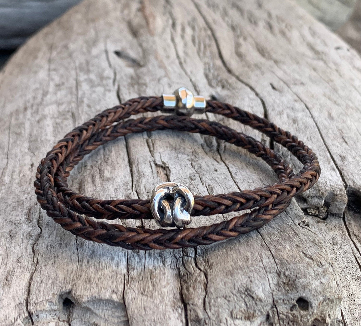 Silver and Leather Cord bracelet, handmade, 2 mm