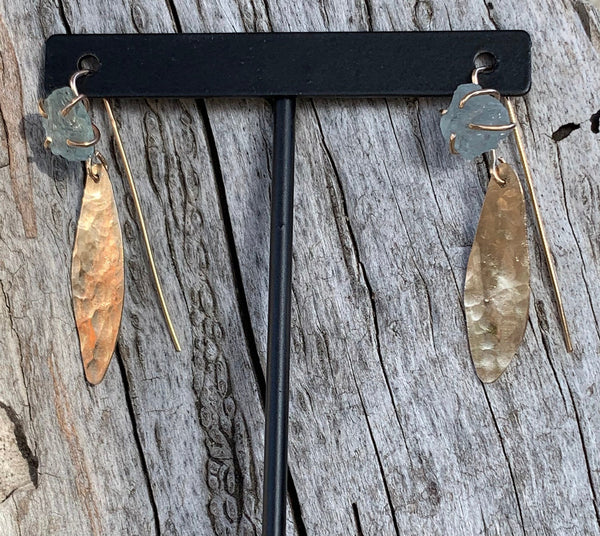 14K Gold Fill Feather Earrings with Prong Set Raw Carnelian
