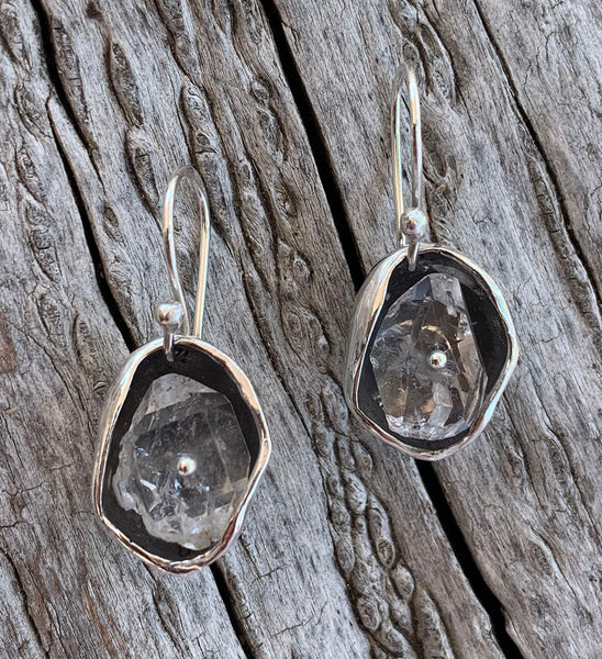 Bronze Herkimer Diamond Pod Earrings with 14K GF Ear Wires