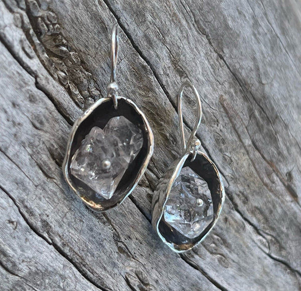 Large Sterling Silver Herkimer Diamond Pod Earrings