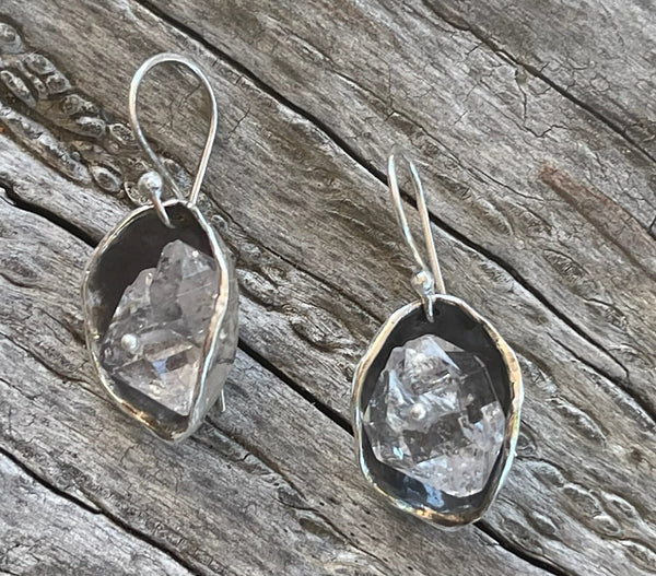 Large Bronze Herkimer Diamond Pod Earrings with 14K GF Ear Wires