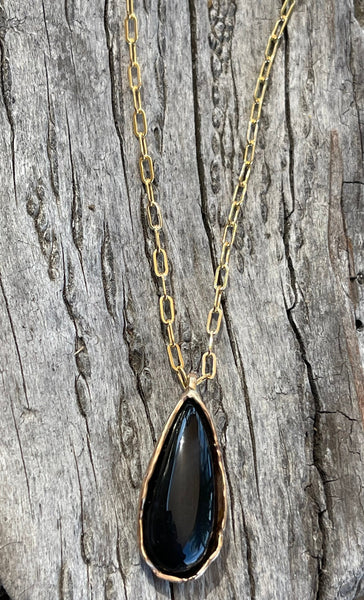 Sterling Silver Organic Pietersite Tear Drop Necklace on Sterling Silver Satellite Chain