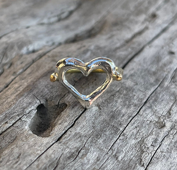 Sterling Silver Heart Ring with 14K Gold Fill Band