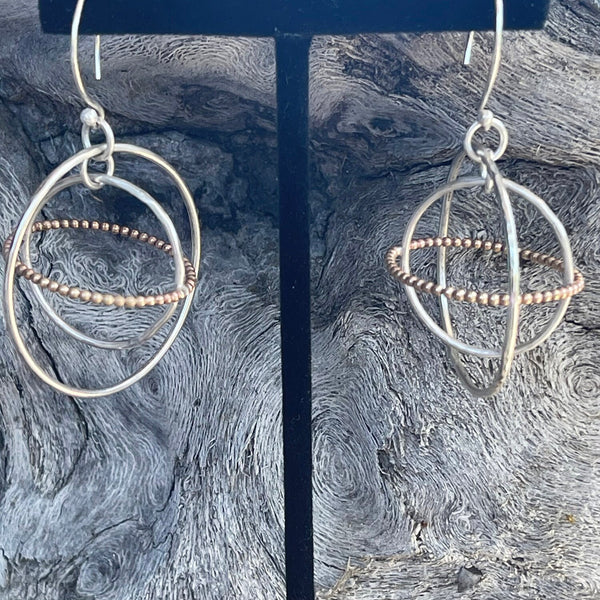 Sterling Silver Saturn Double Hoop Earrings with Gold Filled Beaded Wire