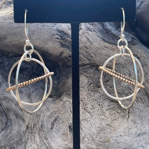 Sterling Silver Saturn Double Hoop Earrings with Gold Filled Beaded Wire