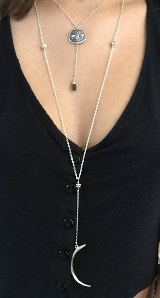 Handmade Sterling Silver Bee Charm Lariat Delicate Necklace with Smokey Quartz