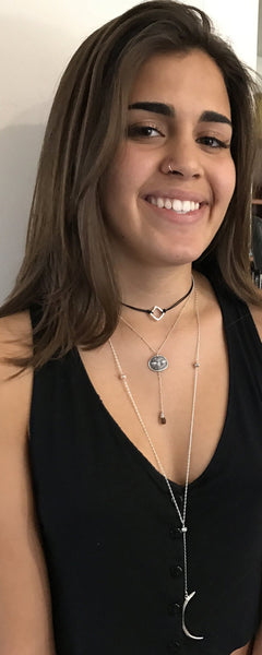 Handmade Sterling Silver Bee Charm Lariat Delicate Necklace with Smokey Quartz