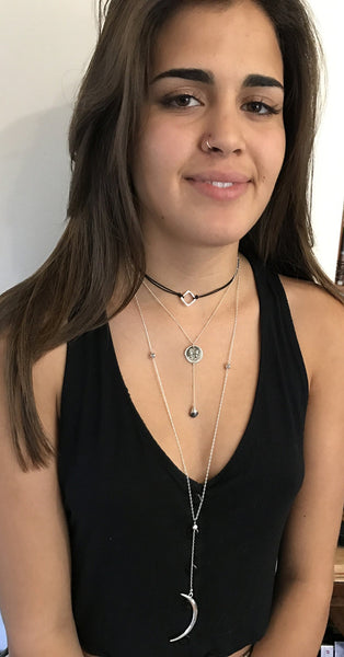 Handmade Sterling Butterfly Silver Charm Lariat Delicate Necklace with Labradorite Drop