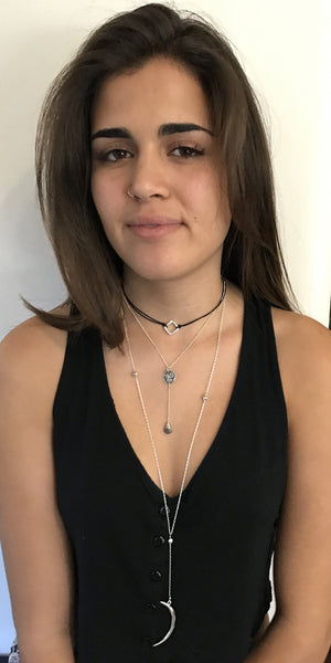 Handmade Sterling Silver Triple Spiral Charm Lariat Delicate Necklace with Labradorite Drop