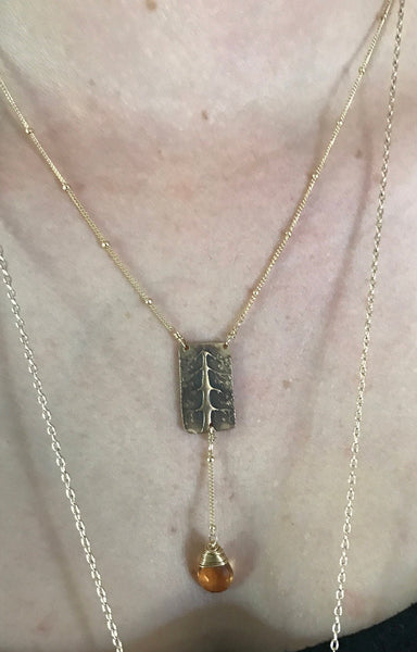 Gold Fill Tree Necklace with Pink Tourmaline Drop