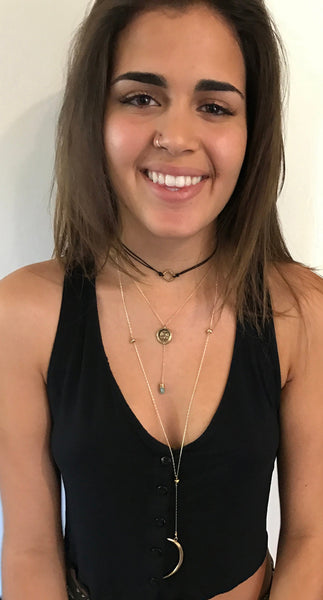 Handmade Gold Fill Butterfly Charm Lariat Delicate Necklace with Aquamarine Drop