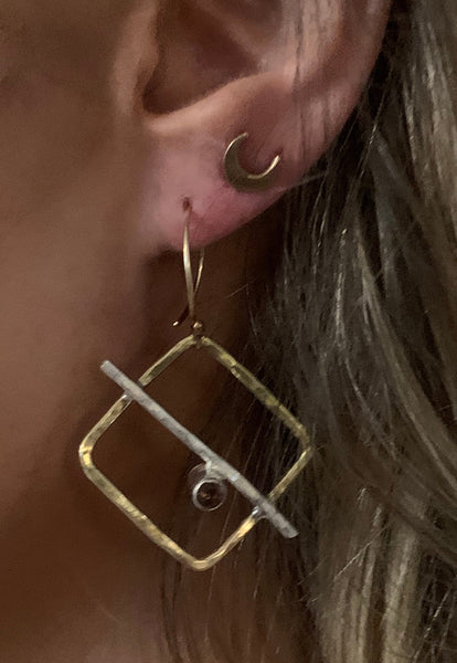 Mixed Metal Square Pink Tourmaline Tube Set Earrings
