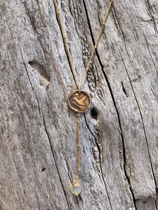 Handmade 14K Gold Fill Hummingbird Charm Lariat Delicate Necklace with Opal Drop