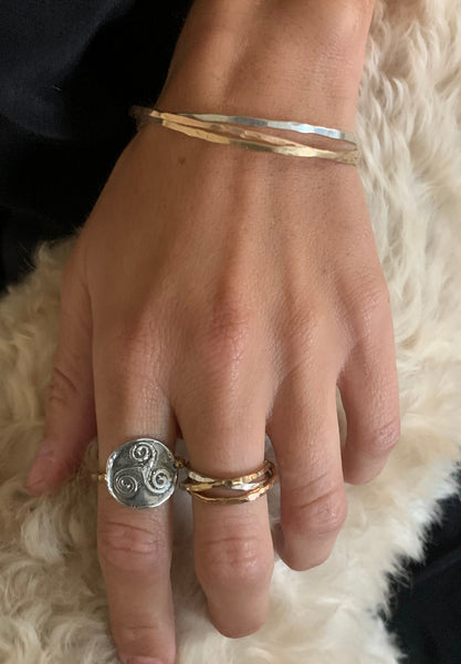 Silver Triple Spiral Charm Ring with Double 14K Gold Fill Band