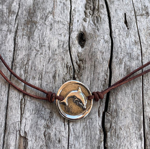 Handmade Bronze Dolphin Charm Adjustable Leather Choker