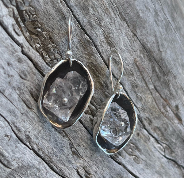 Large Bronze Herkimer Diamond Crystal Cave Earrings with 14K GF Ear Wires
