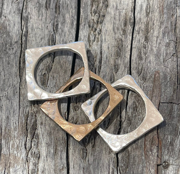 Mixed Metal Set of Three Square Hammered Stacking Rings