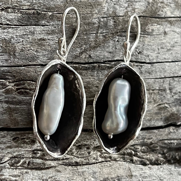 Sterling Silver Pearl in Pod Earrings