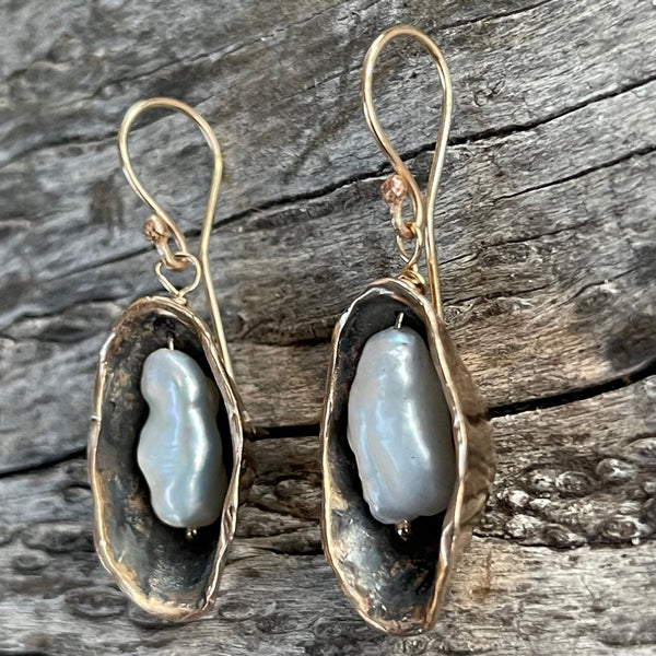 Sterling Silver Pearl in Pod Earrings