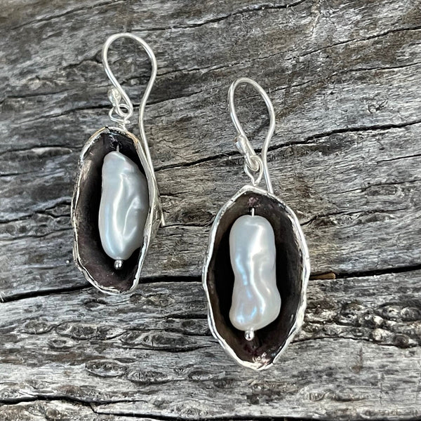 Sterling Silver Pearl in Pod Earrings