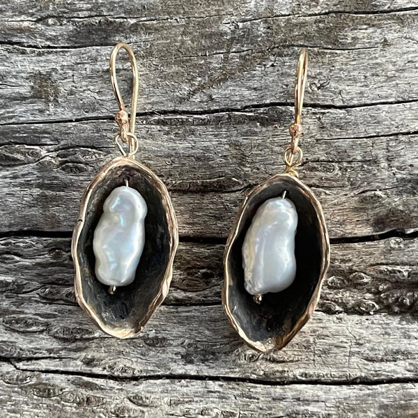 Sterling Silver Pearl in Pod Earrings