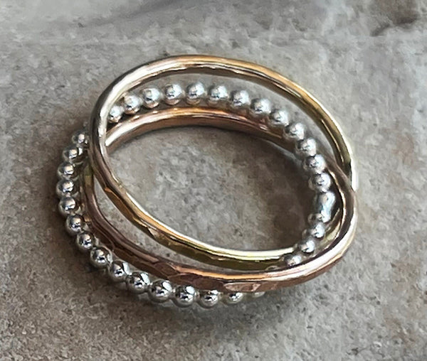 Mixed Metal Trinity Ring with Gold Filled Bead Wire on a Gold Filled Chain