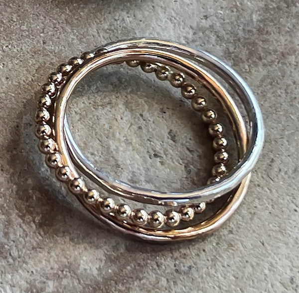 Mixed Metal Trinity Ring with Sterling Silver Bead Wire on a Sterling Silver Chain