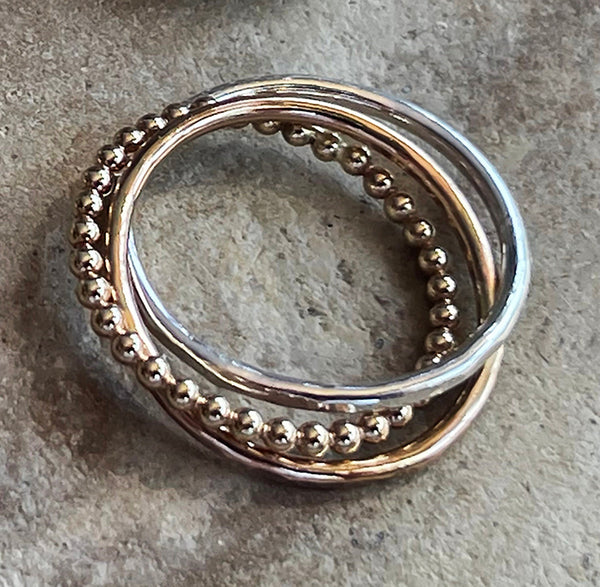 Mixed Metal Trinity Ring with Gold Filled Bead Wire on a Gold Filled Chain