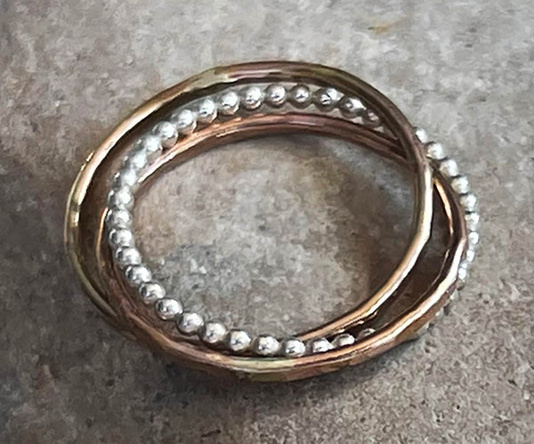 Mixed Metal Trinity Ring with Gold Filled Bead Wire on a Gold Filled Chain