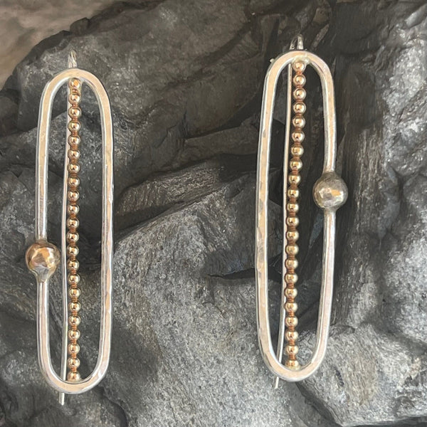 Sterling Silver Paper Clip Earrings with Gold Filled Beads