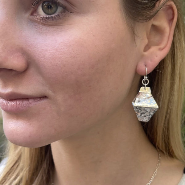 Hammered Sterling Silver Box Style Lantern Earrings