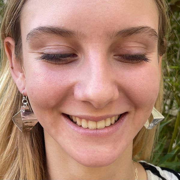 Hammered Sterling Silver Box Style Lantern Earrings
